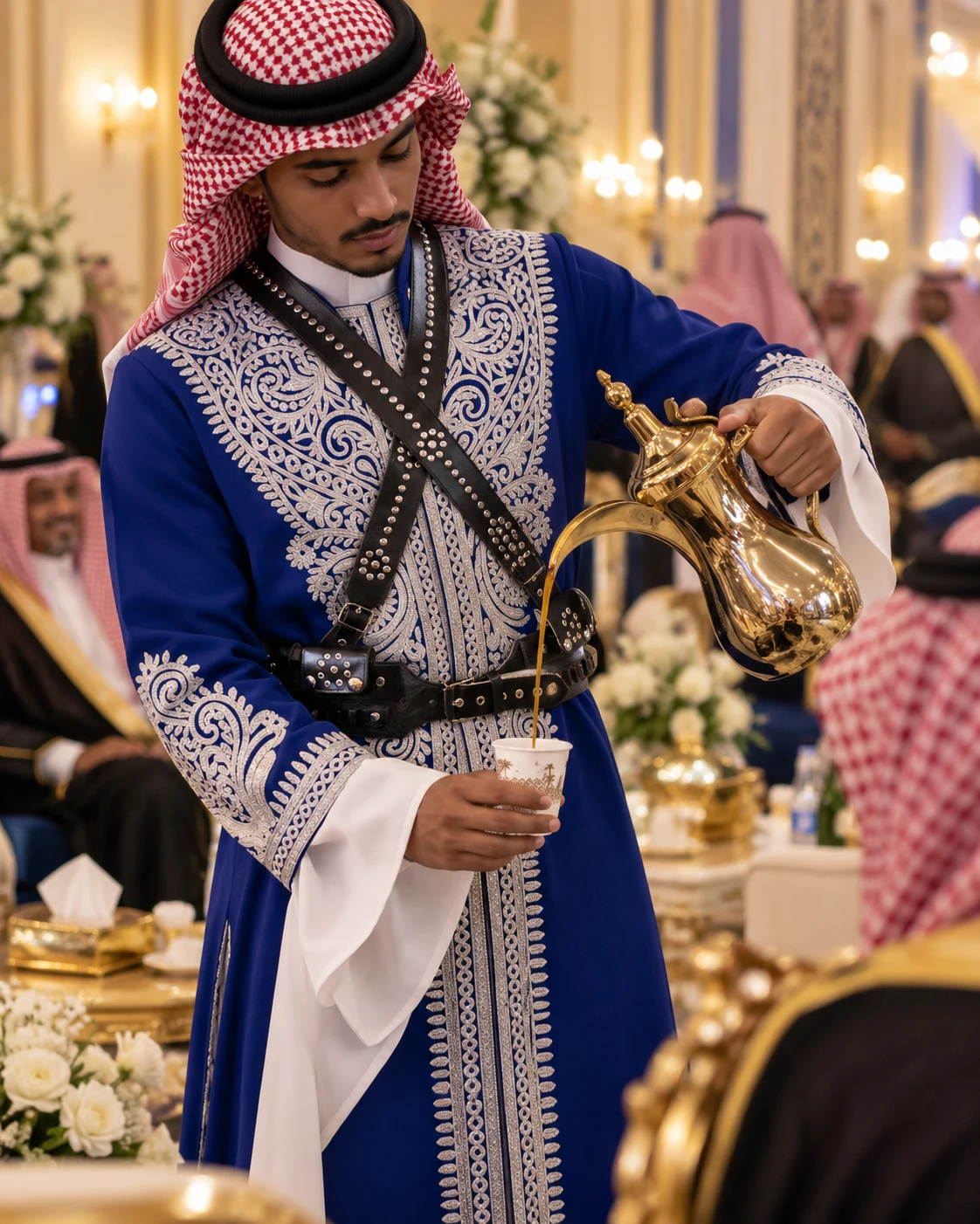 تقديم القهوة السعودية للضيوف بعناية